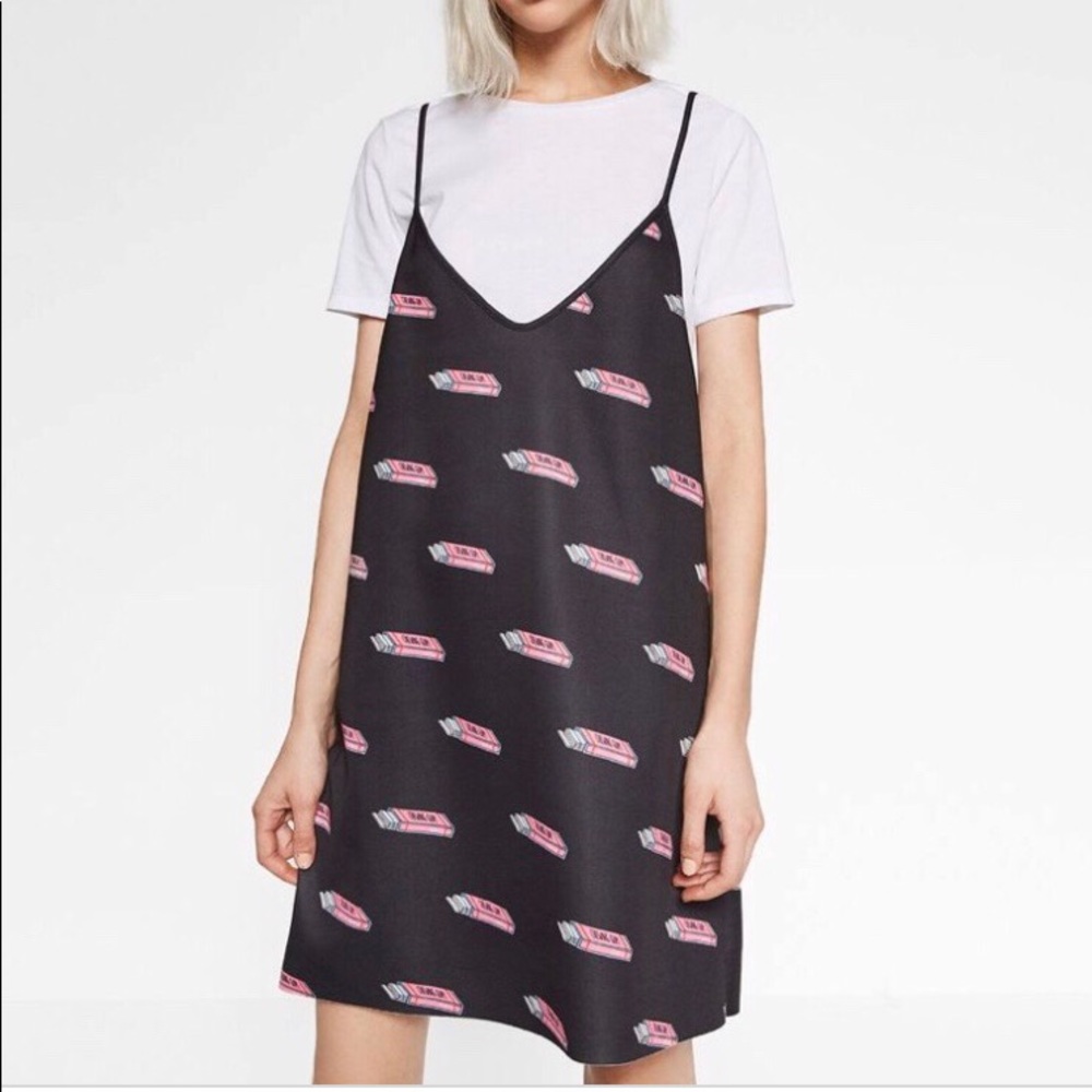 Zara Black Chewing Gum Printed Dress